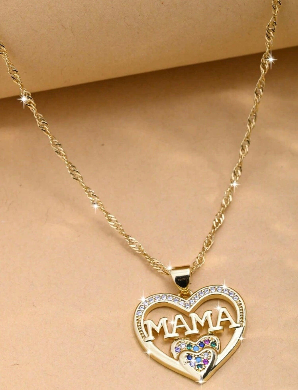 Mama over hearts necklace
